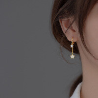 wholesale S925 Sterling Silver Flash Diamond Star Tassel Ear Clips Korean Version Sweet and Personalized Elegant Women's Ear Jewelry M01995-S925 silver pair gold 925 silver