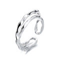 wholesale S925 Sterling Silver Irregular Double-Layer Twisted Folded Open Ring Korean Style Trendy Statement Ring for Women-0-4