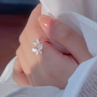 wholesale S925 full diamond butterfly open ring, Korean-style minimalist and elegant women's jewelry R00339-S925 silver ring Adjustable opening