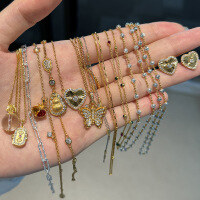 wholesale 925 Silver High-End Ancient Gold Filigree and Chasing Butterfly Jewelry Set, New Chinese-style Necklace, Bracelet, and Earrings-DY191358-SQ-NA 925 silver