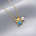 wholesale Creative and adorable S925 sterling silver pendant with pearl and shell bead bear charm, Korean-style necklace for women wholesale-0-1