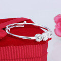 wholesale [990 Pure Silver] Infant Baby Bracelet Solid Silver Adjustable Bangle with Beaded Pattern Jewelry Factory Wholesale-0-3