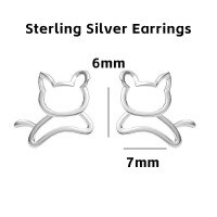 wholesale 925 Sterling Silver Cartoon Cat Ear Studs, Hypoallergenic, Versatile, Small And Exquisite, High-end Ins Style, No Need To Remove-Jumping cat earrings