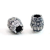 wholesale S925 Sterling Silver Lotus Scattered Beads Large Hole Retro Handmade DIY Braided Rope Straight Barrel Beads Lotus Pod Spacer Beads Silver Jewelry Accessories-One bead (5000136) (without string)