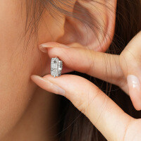 S925 Sterling Silver Geometric Hip Hop Moissanite Earrings for Men and Women-Set with moissanite - white gold  925 silver