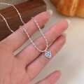 wholesale S925 Sterling Silver with Blue Zircon Heart Necklace for Women, Minimalist and Elegant, Versatile Small Silver Bead Collarbone Chain-0-4