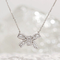 wholesale S925 Sterling Silver Bow Zircon Necklace for Women, Zircon Collarbone Chain, Light Luxury, Niche Fashion, Versatile, Niche High-End Feel Chain-Large T Full Diamond Necklace - White Gold > 925 Silver