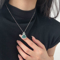 wholesale S925 Silver Fresh and Sweet Ins Style Designed Inlaid Jade Maitreya Buddha Necklace Y02174-S925 Silver Necklace 925 Silver