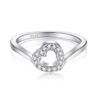 wholesale S925 Sterling Silver Cross-Border New Silver Ring for Women, Openwork Zircon Heart Design Ring-925 Silver Platinum US Size 7#