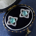 S925 Silver Inlaid Natural Weicui Blue Water Clover Stud Earrings-0-4