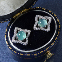 S925 Silver Inlaid Natural Weicui Blue Water Clover Stud Earrings-Inlaid with natural Danish blue jadeite  925 silver