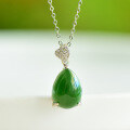 wholesale 925 Sterling Silver Vintage Teardrop Pendant Necklace for Women with Certificate, Wholesale Collarbone Chain Inlaid with Hetian Jasper-0-0