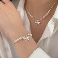wholesale S925 Sterling Silver Natural Baroque Pearl Bow Bracelet for Women, Korean Hit Minimalist Niche Accessory-0-1