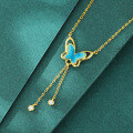 wholesale S925 Sterling Silver Enamel Butterfly Necklace for Women, High-End Small Batch Design, Luxury Elegant Collarbone Chain, Minimalist Style-0-3
