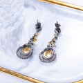 wholesale S925 Silver Designer New Vintage Style Earrings with Natural Citrine High-Quality Wholesale Premium Accessories-0-2