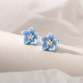 wholesale S925 silver blue flower earrings camellia trendy unique design women's ear accessories M04475-0-0
