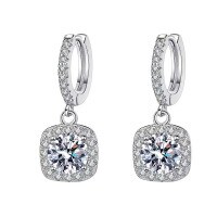 wholesale Metal: 925 Sterling Silver Cross-border fashion lightweight luxury square design earrings, moissanite stud earrings for women-3 carats + 3 carats (high carbon diamond) earrings 925 silver