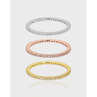 wholesale S925 Sterling Silver Minimalist Inlaid Zircon Textured Thin Ring for Women, Korean Version Ins Niche Design-Platinum No. 7