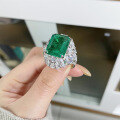 wholesale S925 Sterling Silver Emerald Inclusion Ring with Emerald Cut and Full Diamond Halo Luxury Setting, TikTok Cross-Border Bestseller Wholesale-0-1