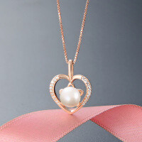 wholesale 925 Sterling Silver Freshwater Pearl Necklace for Women, Simple and Versatile with a High-End Micro-Inlaid Zircon Heart Pendant Collarbone Chain-Rose gold single pendant - without chain  925 silver