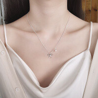 wholesale S925 Sterling Silver Korean-style Minimalist Bow Pearl Trendy Versatile Necklace for Women, Personalized Internet-famous All-match Piece-598LH/approx. 3.3g 925 silver