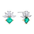 wholesale 925 Sterling Silver Emerald Simple Stud Earrings with High Carbon Diamond Zircon, Women's Live Streaming Cross-Border Ins Hit-0-4