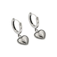 wholesale S925 Sterling Silver 380 Korean Version Ins Indie Design Vintage Distressed Pearl-Edge Smooth Heart Textured Earrings for Women-Vintage Silver 925 Silver