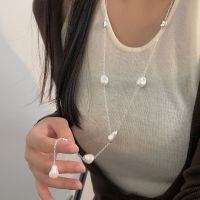 wholesale S925 Sterling Silver Pearl Sweater Chain Women's Small Fresh Minimalist Style Designer Necklace High-End Fashion Trend-Sterling silver