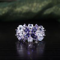 wholesale S925 Sterling Silver with Natural Topaz Floral Gemstone Ring Women's Jewelry-Natural Topaz + Colored Crystal Ring  US Size 9 (Domestic Size 20)