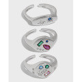 wholesale S925 Sterling Silver 612 Korean Version Ins Indie Design Geometric Micro-Pave Colored Zircon Textured Open Adjustable Ring for Women-0-0