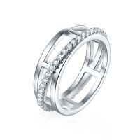 wholesale 925 Sterling Silver Cross-Border New European and American Three-Ring Multi-Circle Zirconia Stacking Ring Women's High-End Sense Big Brand Ins Style-Platinum US size 5#