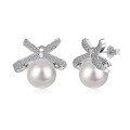 wholesale 925 Sterling Silver Japan Korea Cross-Border Pearl Earrings for Women, Heart-Shaped Geometric Zirconia Luxury Elegant Earrings-0-10