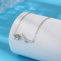 wholesale S925 silver minimalist and fresh tulip cat's eye stone necklace for women, a small and unique collarbone chain with a floral pendant-0-3