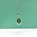 wholesale S925 sterling silver moissanite necklace with colored gemstone emerald pendant, sunflower earrings, and open ring-0-2