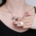wholesale S925 Sterling Silver Korean Dongdaemun Circle Chain Link Heart Pendant Letter Charm Necklace-0-3