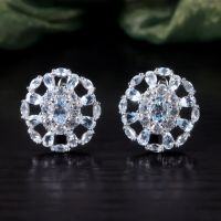 wholesale S925 Sterling Silver Hollow-Out Ins Style Natural Topaz Earrings Ring Necklace Light Blue Pendant Jewelry Set-Natural topaz earrings
