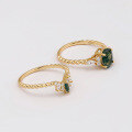 wholesale S925 Silver Plated 14K Gold, Japanese-inspired Niche Design, Moss Agate Two-piece Ring Set by Dunli Jewelry-0-3