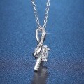 PT950-Plated S925 Silver Pendant Necklace with 1ct D Color Moissanite Bow Design-0-1