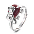 wholesale S925 Sterling Silver Vintage Ethnic Style Elephant with Red Agate Ring Creative Fashion Internet-Famous Index Finger Ring-0-4
