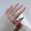 wholesale Sterling Silver S925 Geometric Thai Silver Rectangular Ring Fence Antique Hollow Openable Viral Women's Jewelry J9887-0-1