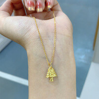 wholesale Metal: 925 Sterling Silver Gold Plated European and American style Ins style pendant Christmas tree necklace for women cross-chain necklace newaccessory-Christmas Tree Necklace 925 Silver