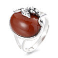 wholesale S925 Sterling Silver 3D Rose Inlaid with South Red Agate Ring Vintage Bohemian Ethnic Style Index Finger Ring-0-4
