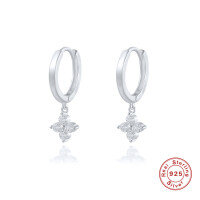 wholesale S925 Sterling Silver Diamond Snowflake Hoop Earrings, Creative Fashion Earrings-White Gold-Rose Red Diamond