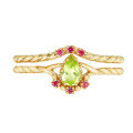 wholesale S925 silver plated with 14k gold, small fresh peridot set ring, Japanese retro style natural peridot and ruby ring-0-4