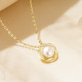 S925 Sterling Silver Geometric Hollow Design Natural Freshwater Pearl Necklace-0-2