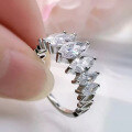 wholesale S925 Silver with Diamond Marquise Row Ring, Index Finger Ring, Personalized Design Band, Korean Style Minimalist Elegant-0-0