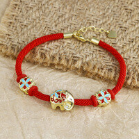 wholesale S925 Sterling Silver Dunhuang Six-Tusked White Elephant Original Beaded Bracelet for Women with Red String and Colored Patterned Cord Wholesale-Lucky Elephant Bracelet 925 Silver