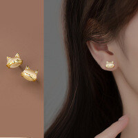 wholesale S925 silver cute little kitten stud earrings, fresh and elegant synthetic cat's eye stone with diamond inlay earrings M00924-S925 silver pair silver>925 silver