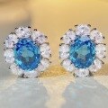 wholesale S925 Sterling Silver Women's Earrings with Aquamarine and High Carbon Diamond Full Diamond Jewelry for Amazon Cross-Border Live Streaming-0-3