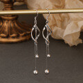 wholesale S925 Sterling Silver Tassel Earrings for Women, European and American Style Long Silver Bead Round Bead Earrings, Elegant TEMU Best-Selling Accessories-0-2